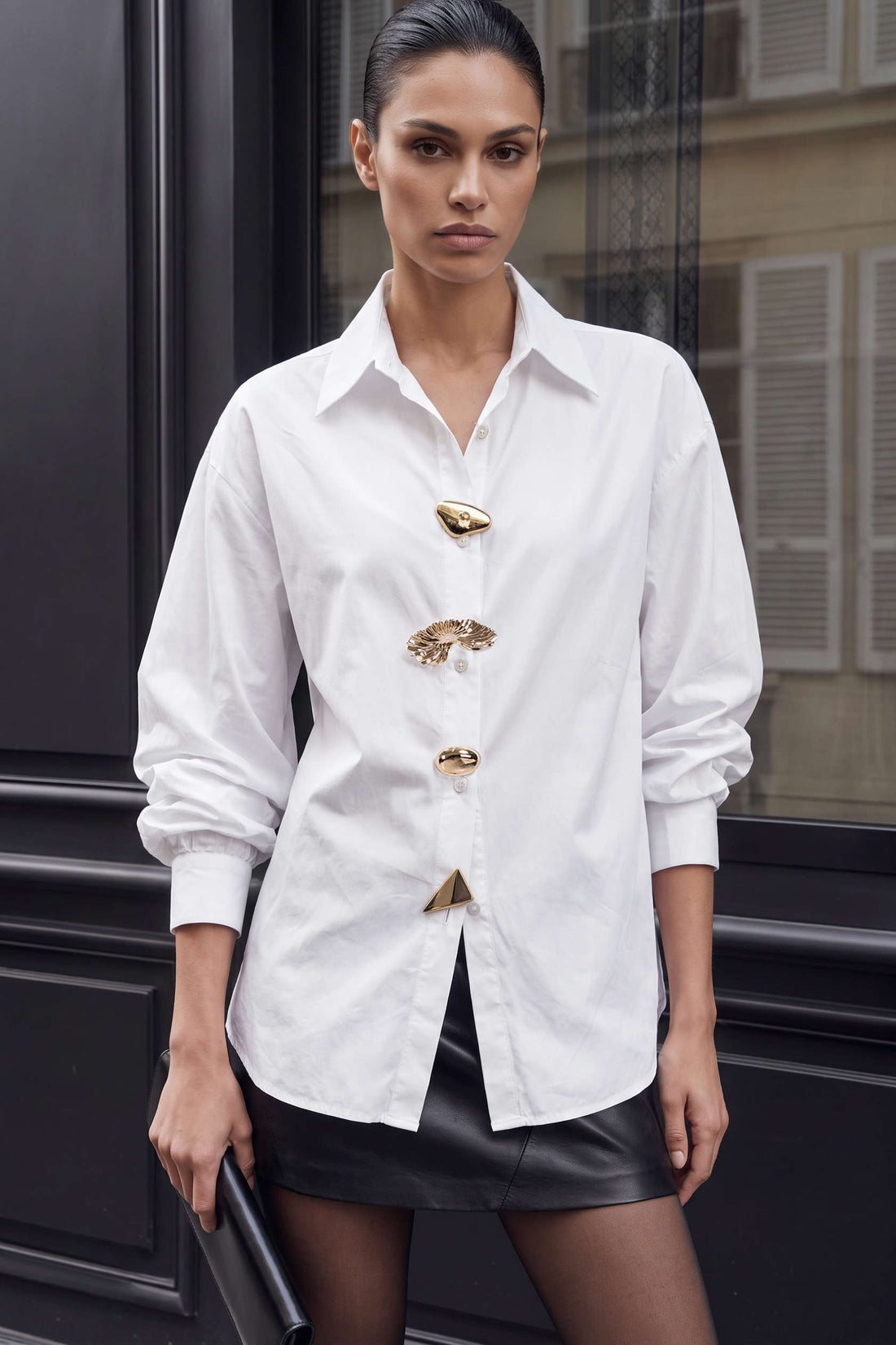 Frida - Metallic blouse met knoopjes en lange mouwen
