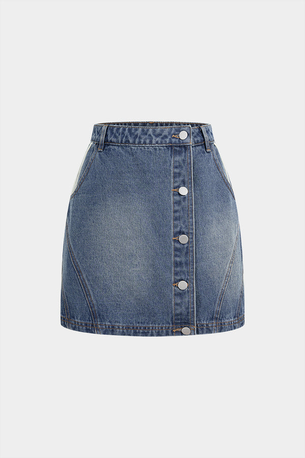Denim asymmetrische rok met knoopjes