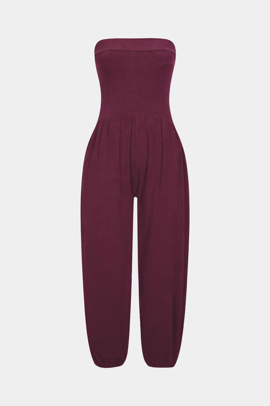 Effen jumpsuit met ruches en strapless pasvorm