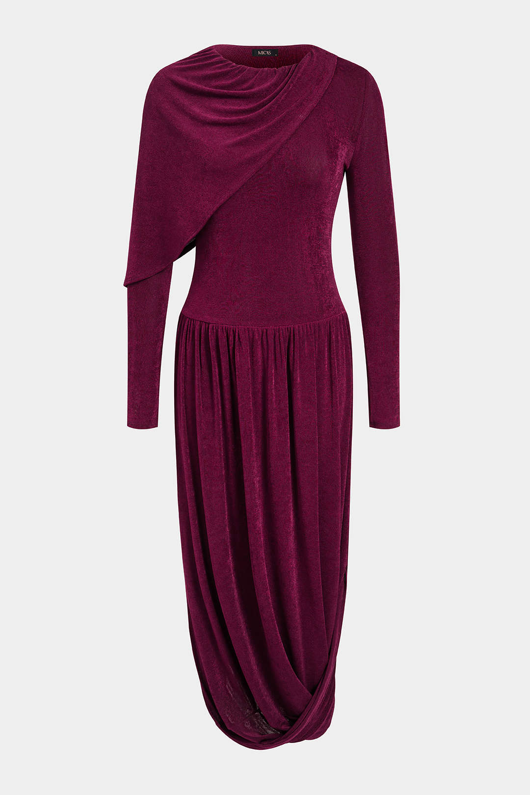 Asymmetrische maxijurk met ruches en ronde hals