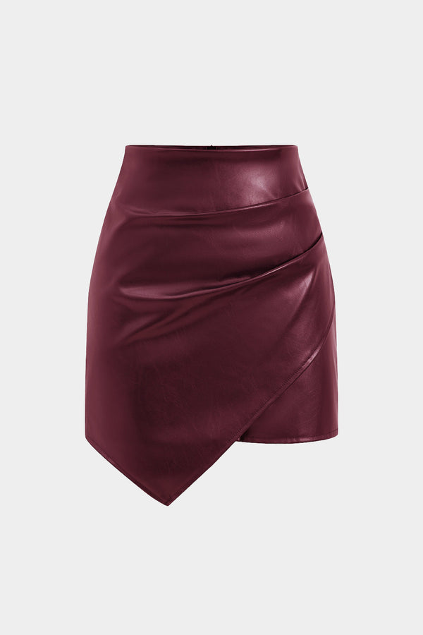 Asymmetrische leren-look rok met ruches