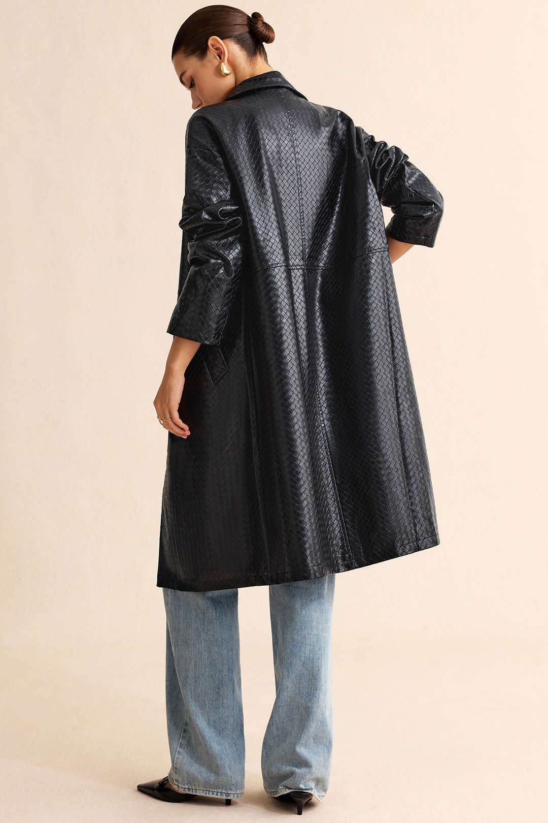 Leren-look jas met knoopjes