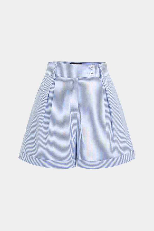 Gestreepte short met hoge taille en knoopjes