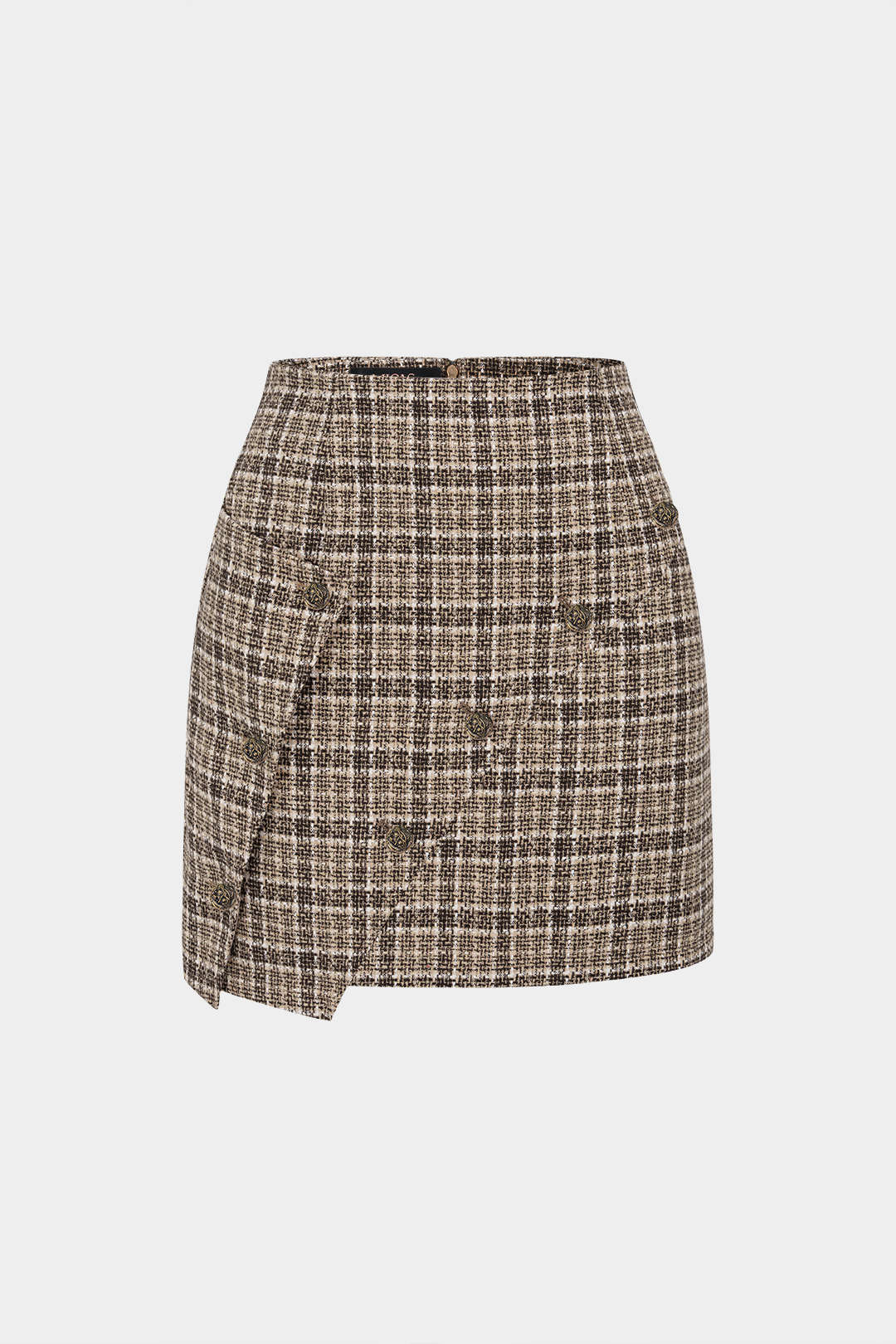 Geruite asymmetrische minirok met hoge taille en knoopjes