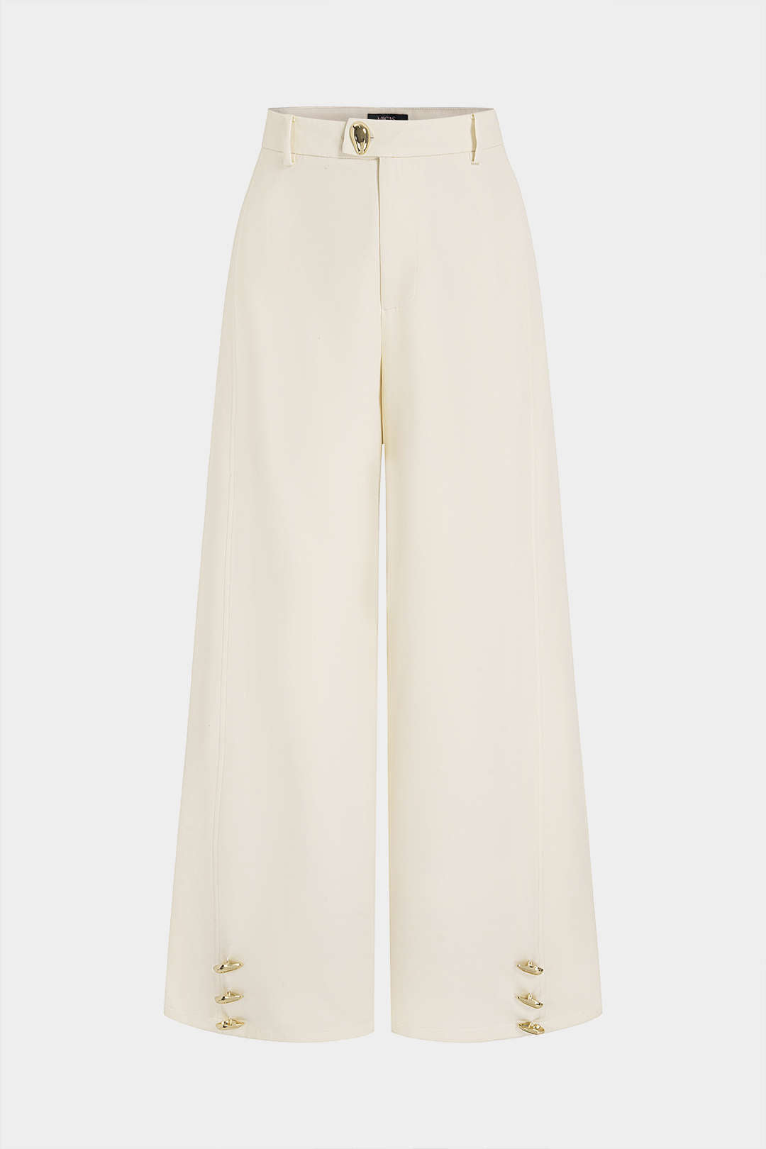 Sofie - Metallic broek met knoopjes en wijde pijpen