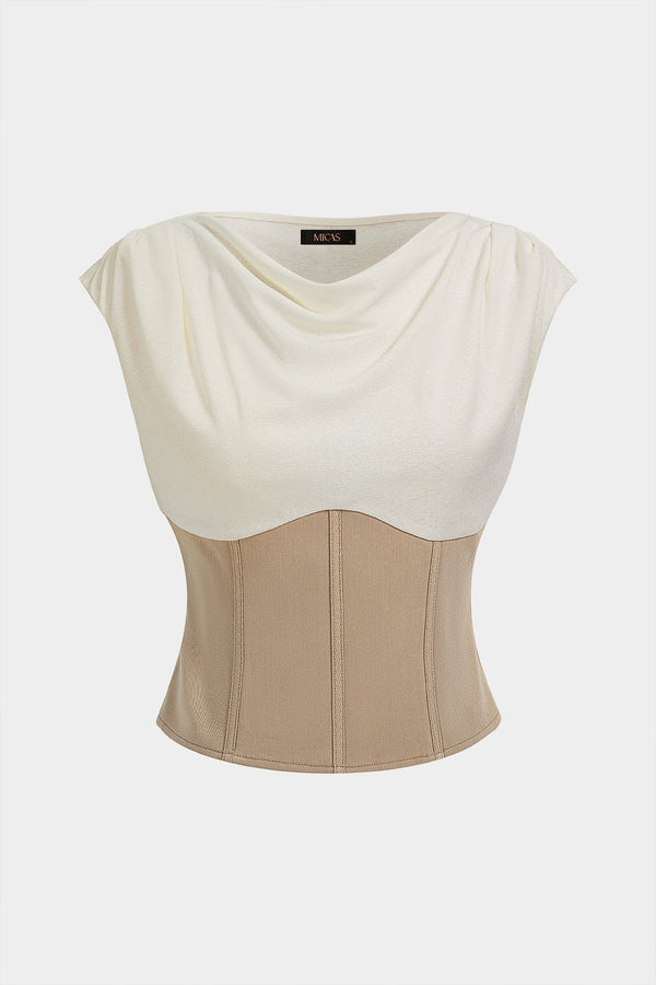 Tanktop met drapering en watervalhals