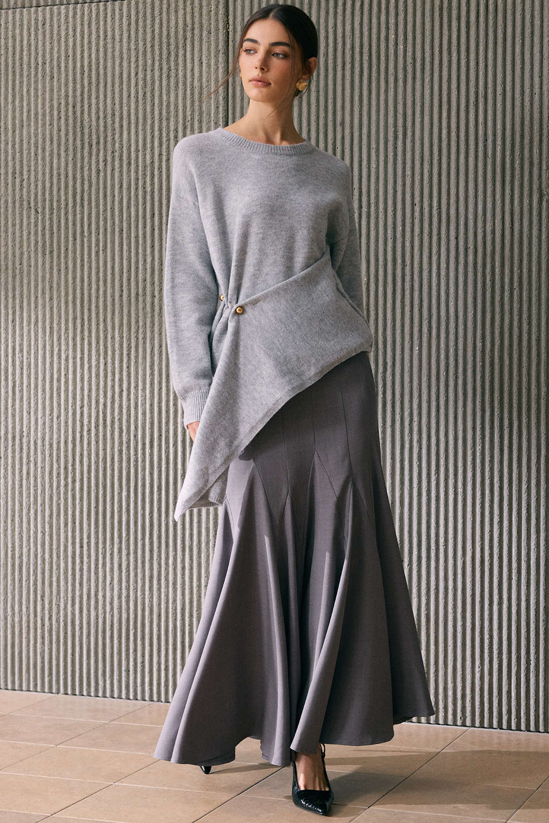 Effen rok met hoge taille en ruches