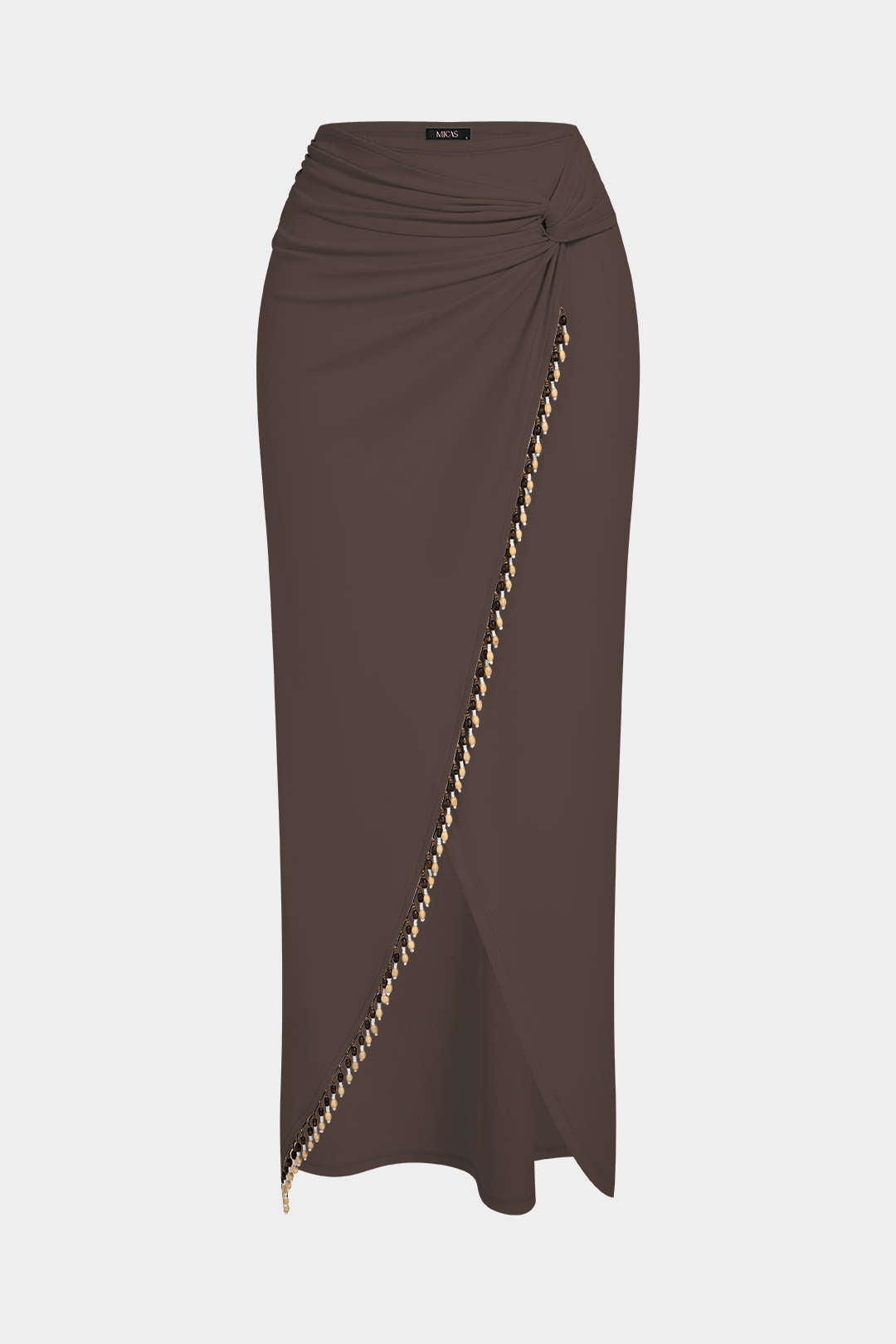 Asymmetrische rok met kralen en ruches