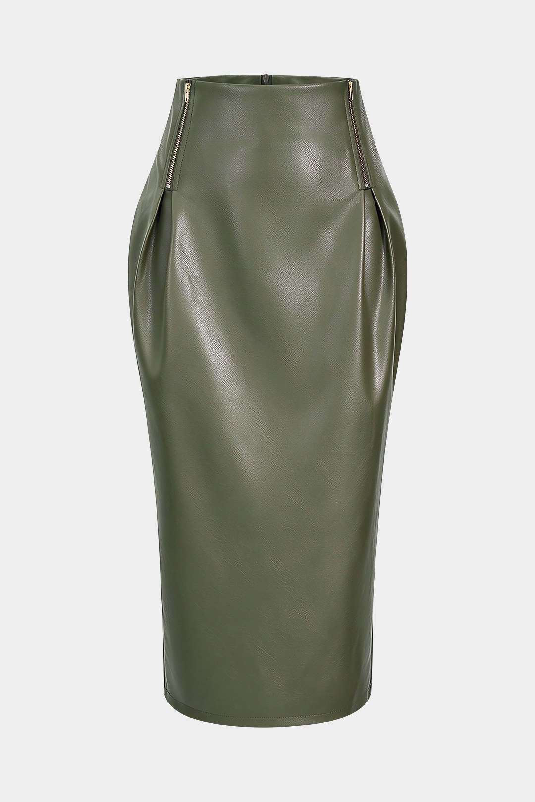 Leren-look rok met rits en hoge taille