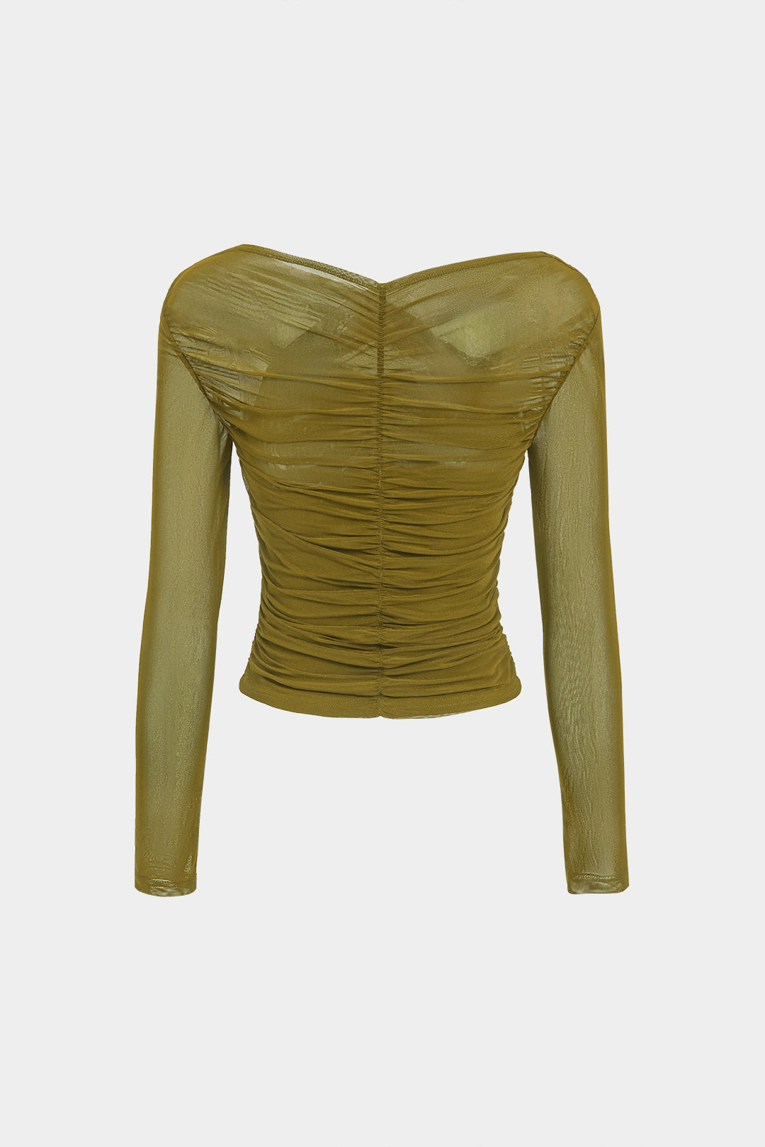 Effen transparante top met ruches en lange mouwen