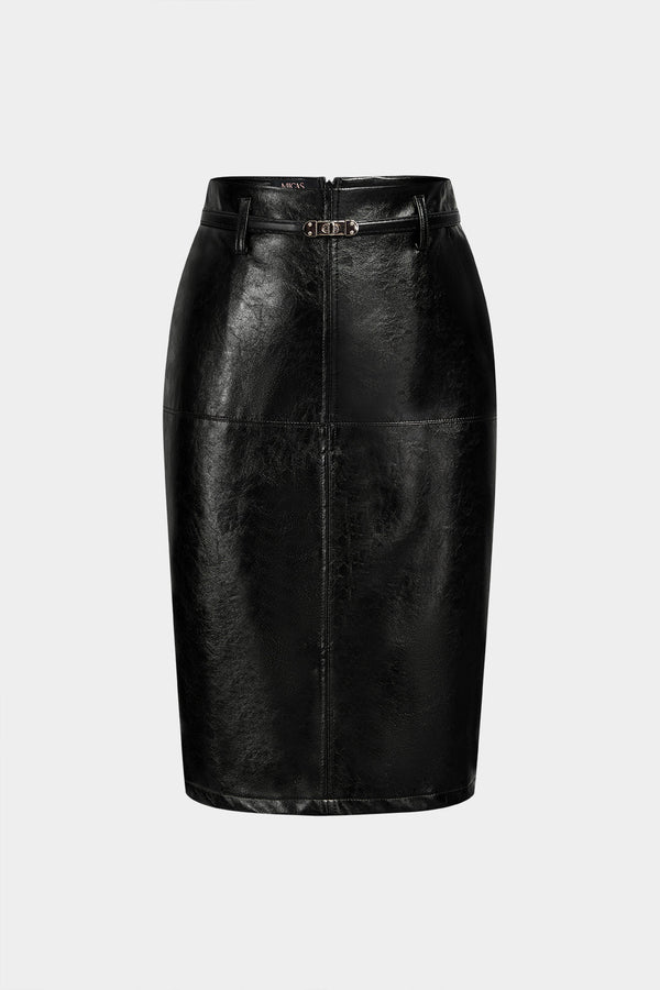 Leren-look metallic rok met riem