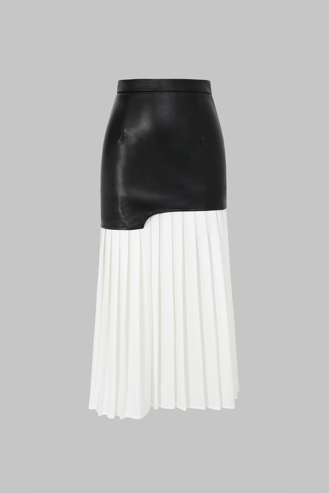 Geplooide leren-look midirok
