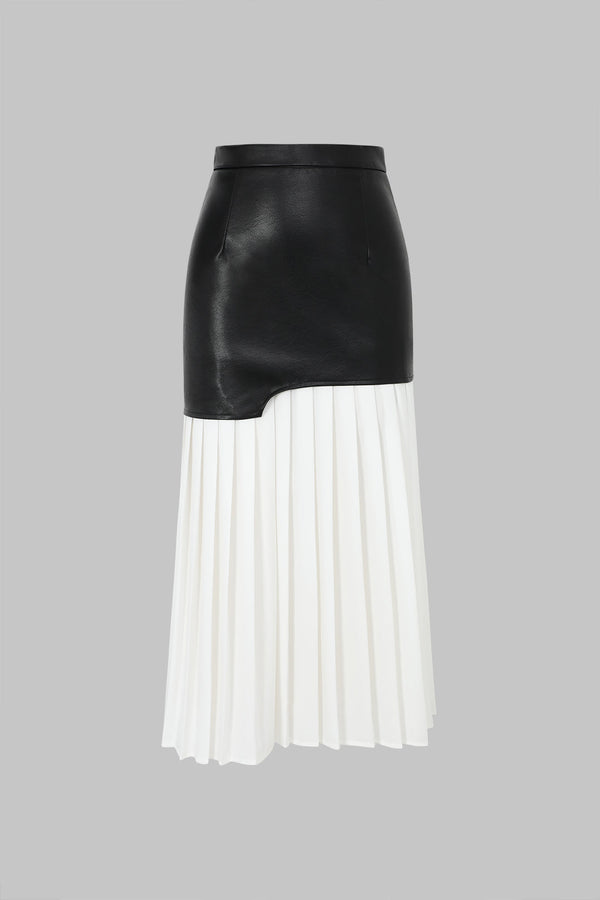 Geplooide leren-look midirok