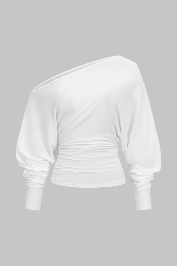T-shirt met uitsnijding, één schouder en ruches