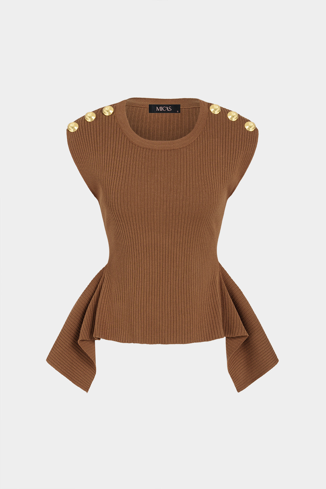 Amira - Gebreide metallic tanktop met ronde hals en knoopjes