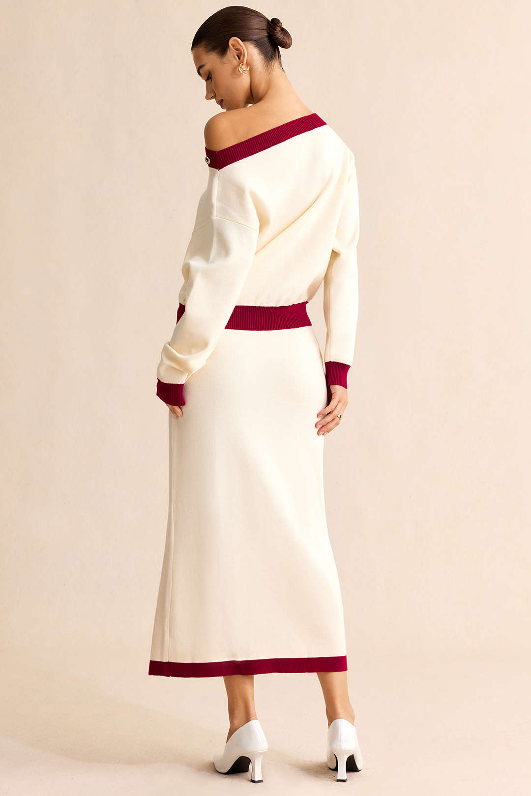 Cato - Gebreide metallic rok met knoopjes