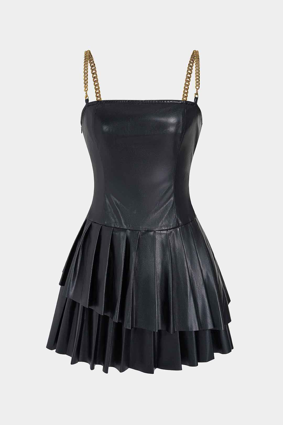 Leren-look metallic minijurk met kettingdetail