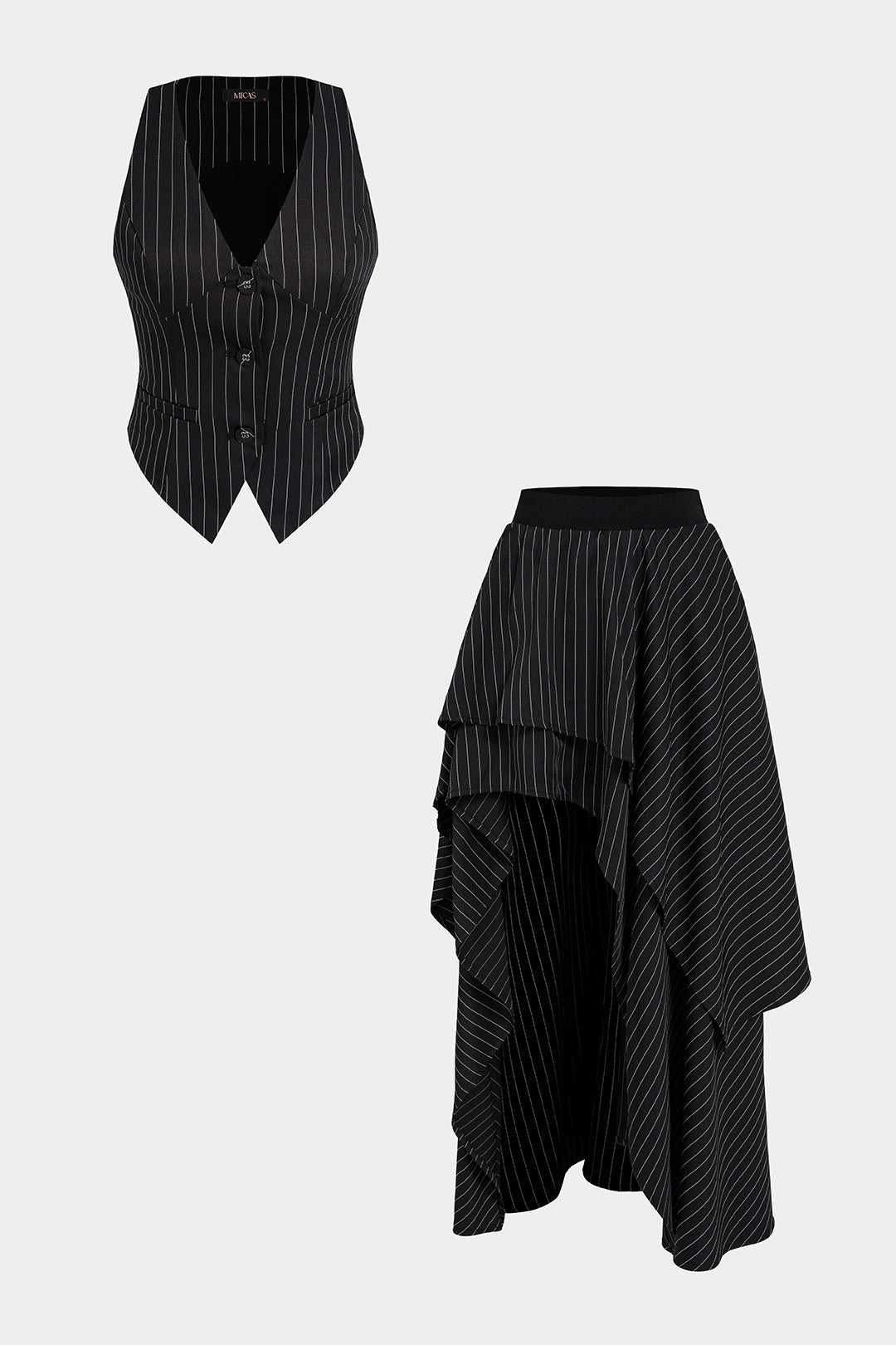 Gestreepte set met gilet en rok