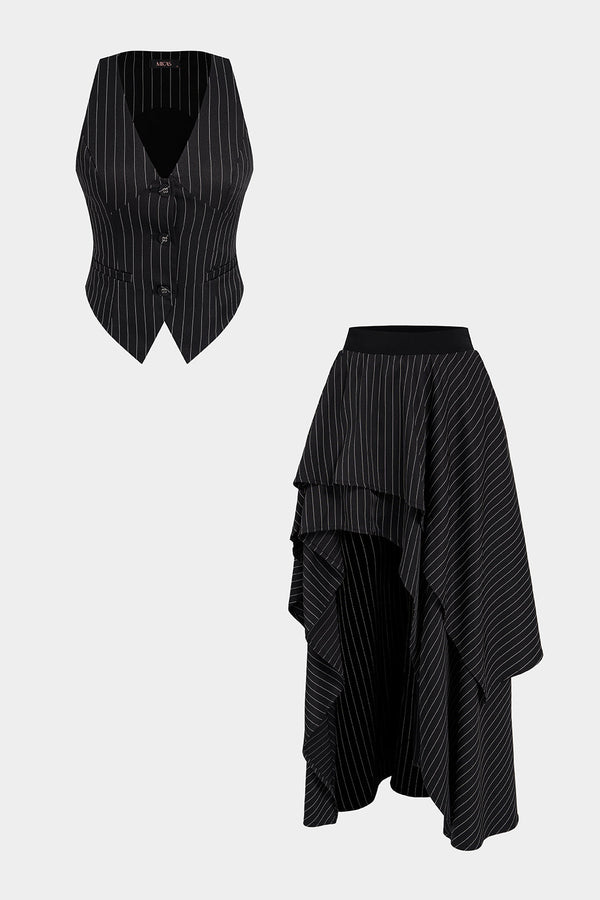 Gestreepte set met gilet en rok