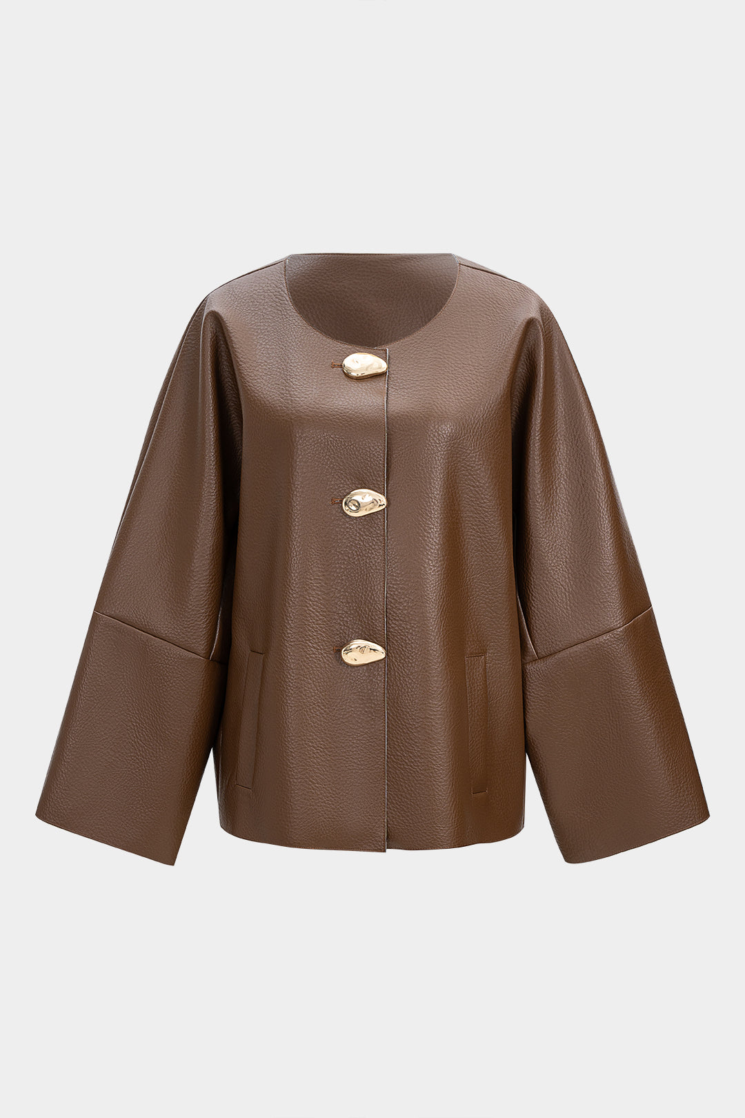 Ella - Leren-look metallic jasje met knoopjes