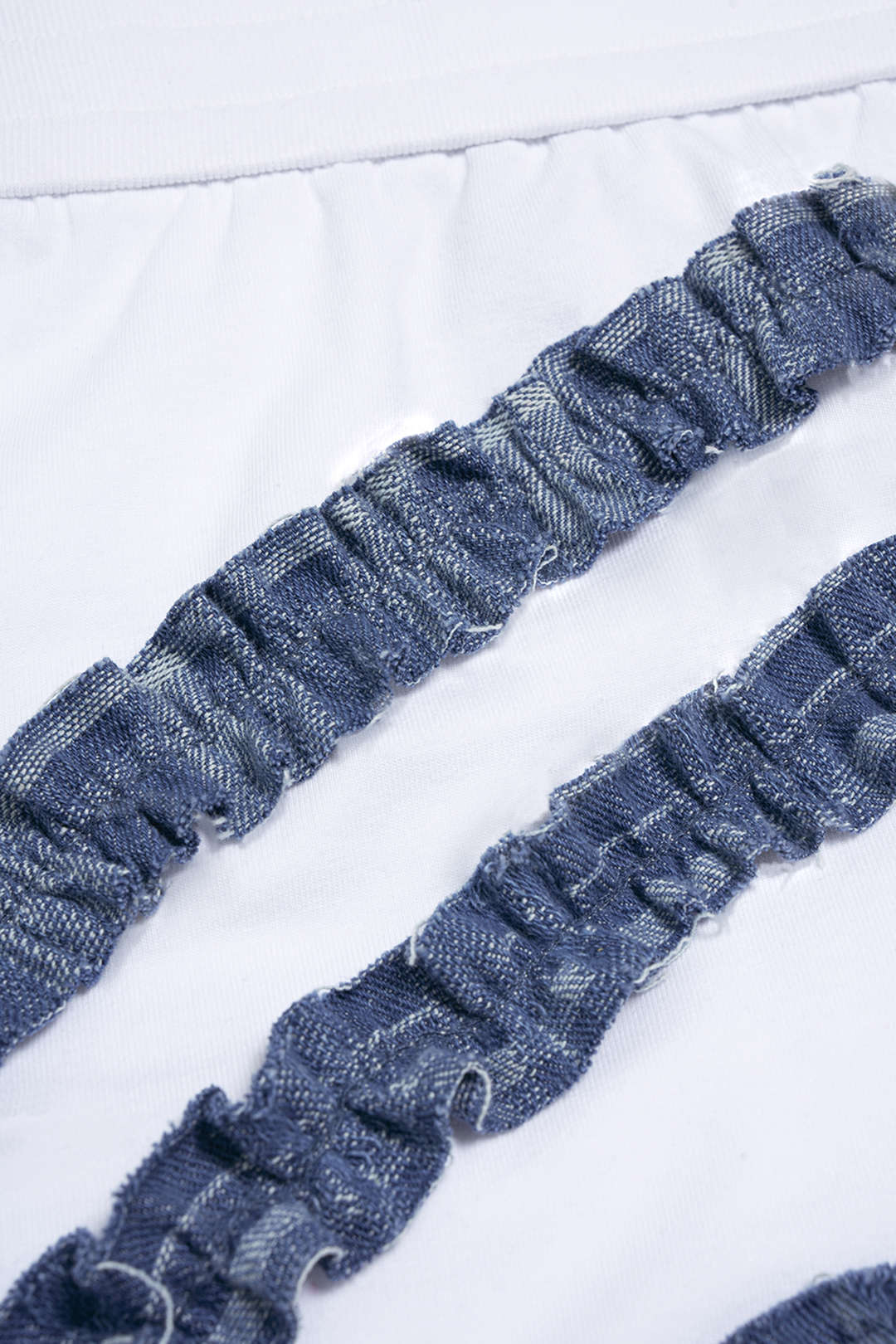 Patchwork denim rok met ruches