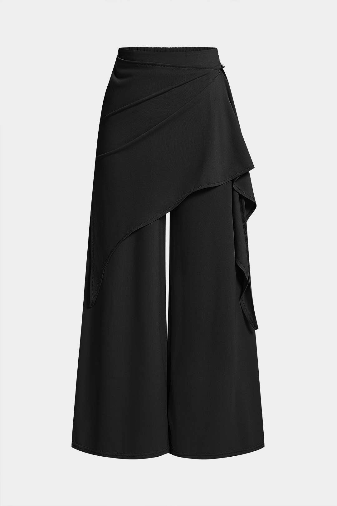 Asymmetrische broek met ruches, strik en wijde pijpen