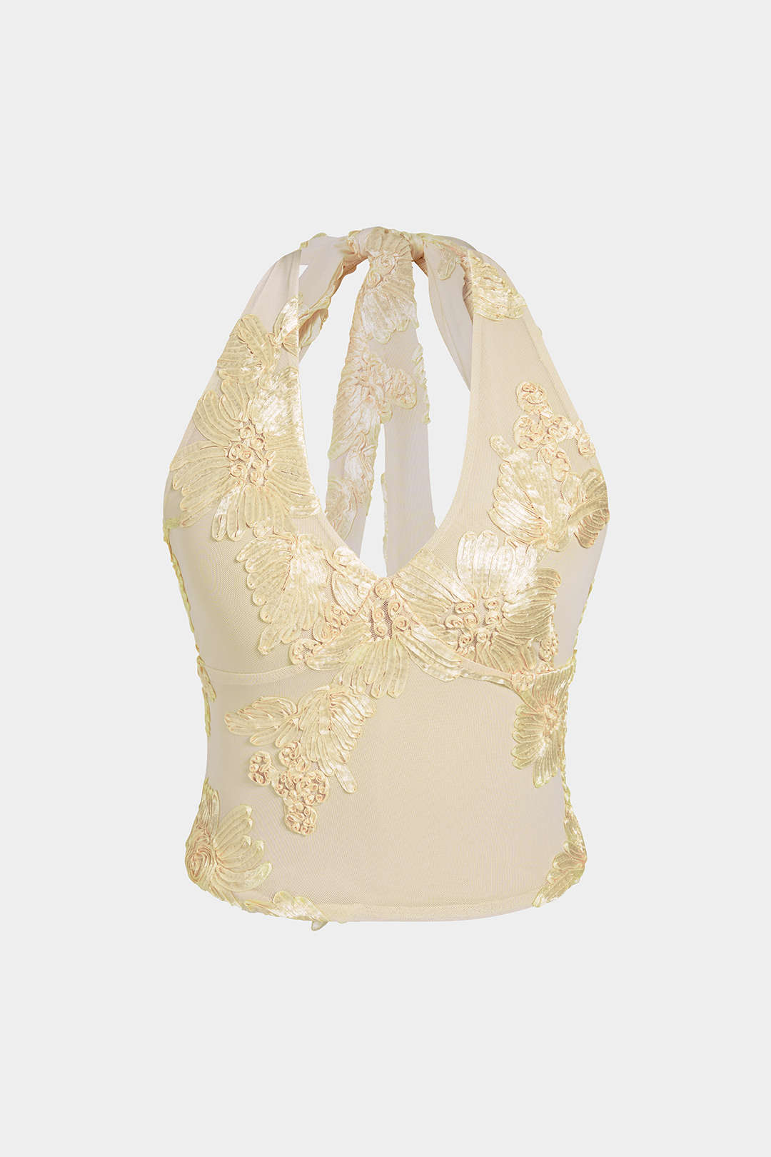 Mesh bloemenprint tanktop met halternek en V-hals