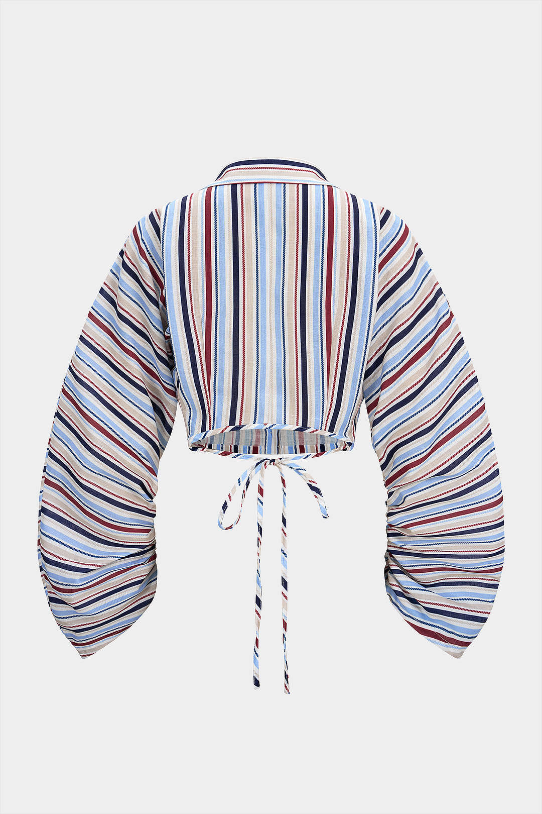 Gestreepte top met revers, strik en knoopjes