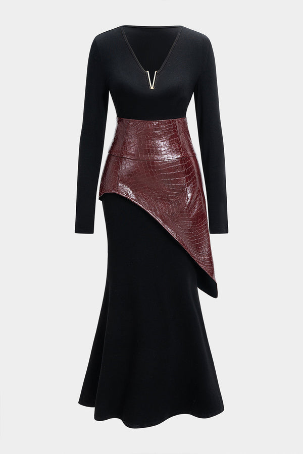 Effen leren-look rok met lange mouwen