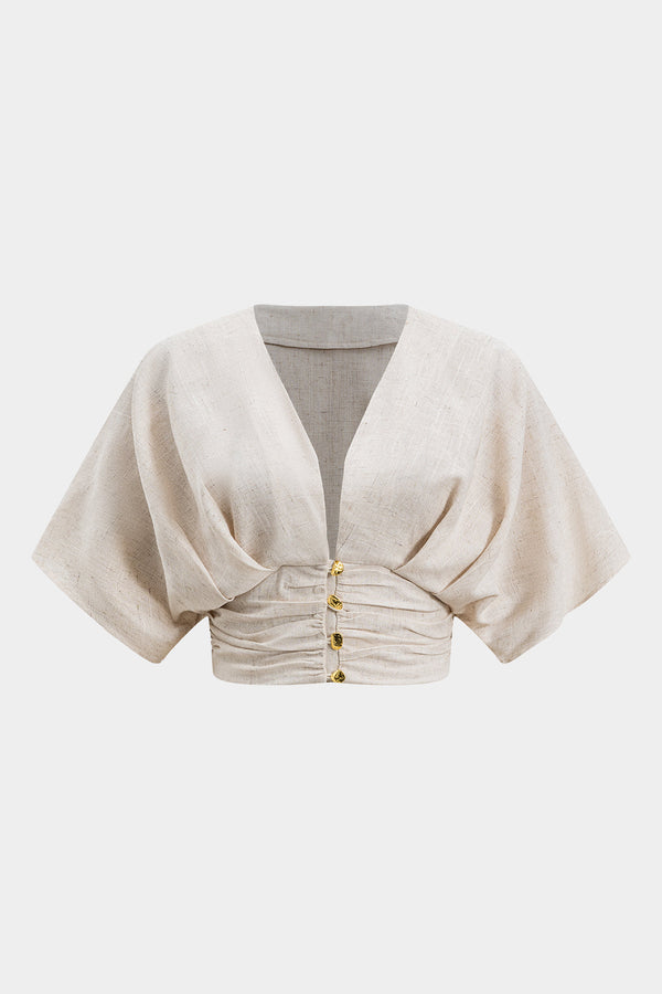 Linnen metallic blouse met korte mouwen