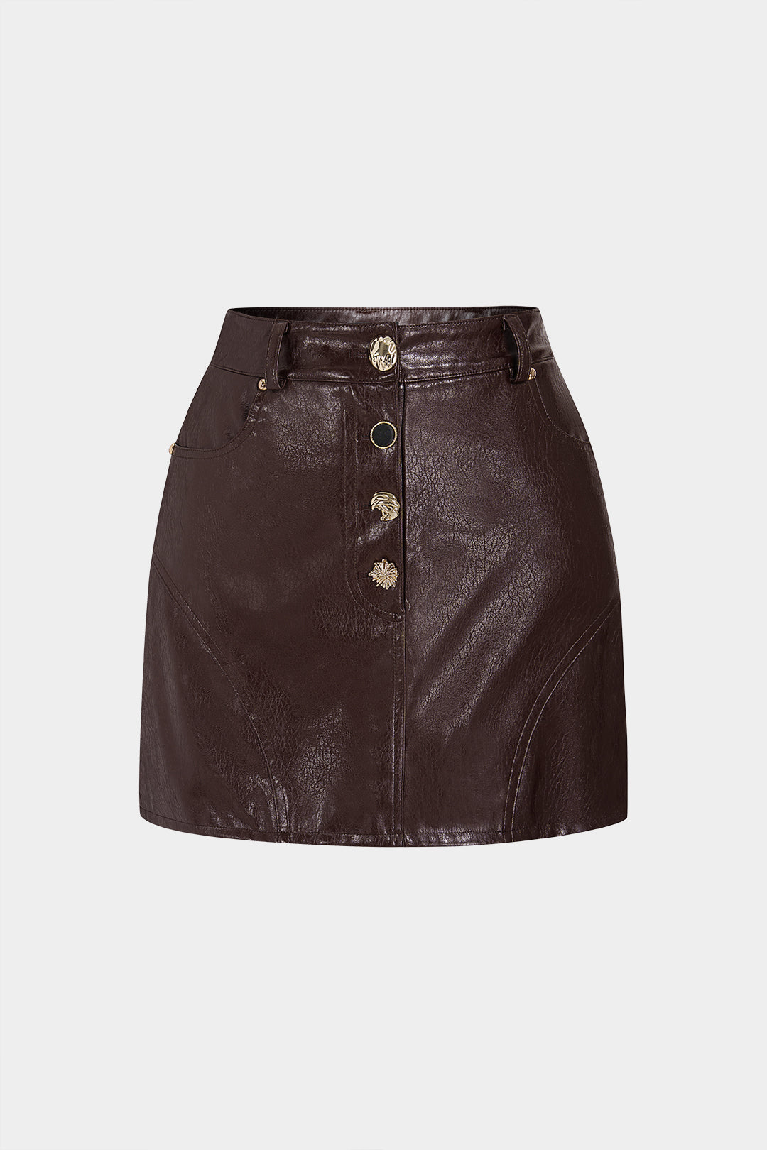 Frida - Leren-look minirok met knoopjes