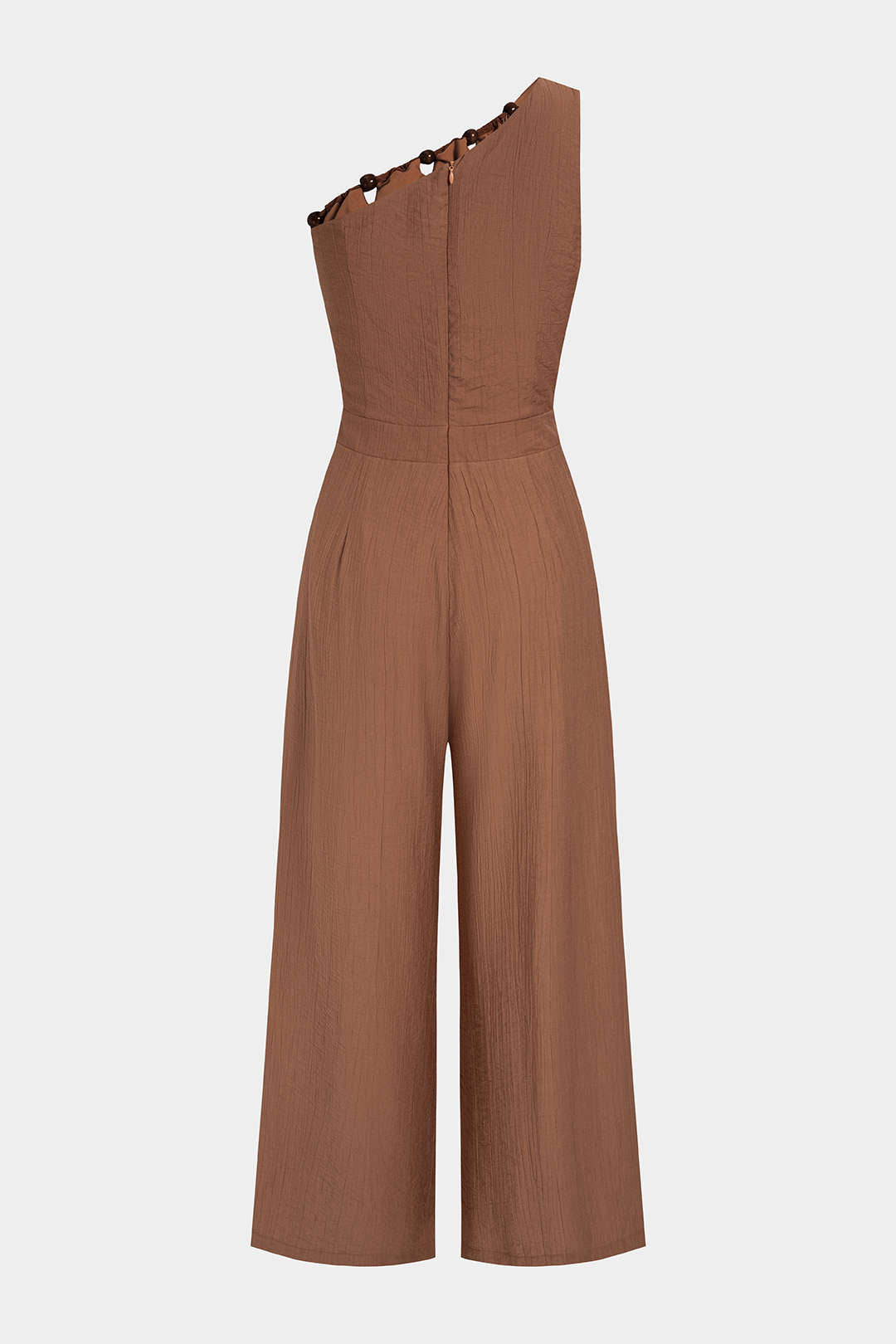 Mouwloze jumpsuit met één schouder, kralen en uitsnijding