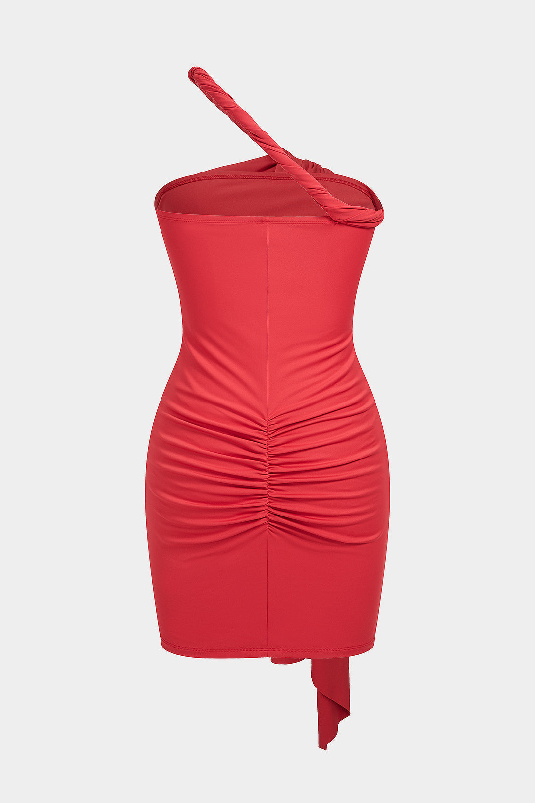 Asymmetrische mouwloze minijurk met gedraaid detail