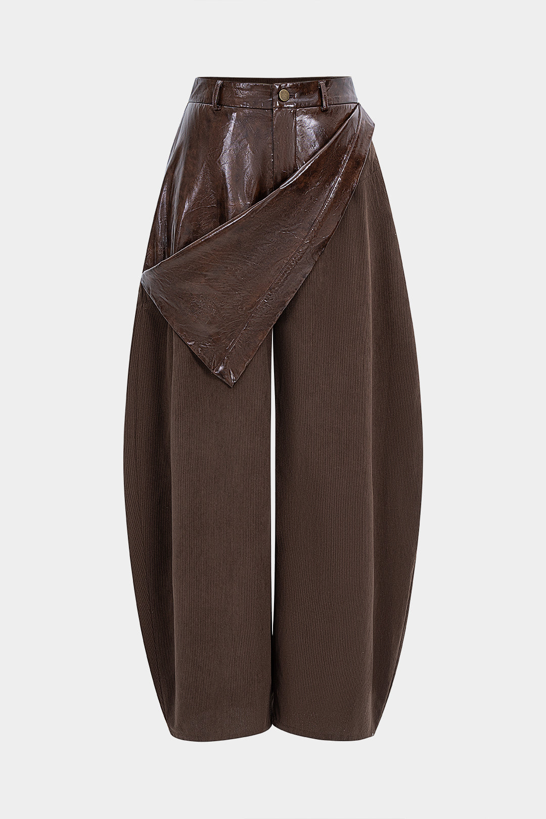 Leren-look patchwork pantalon met rits en wijde pijpen