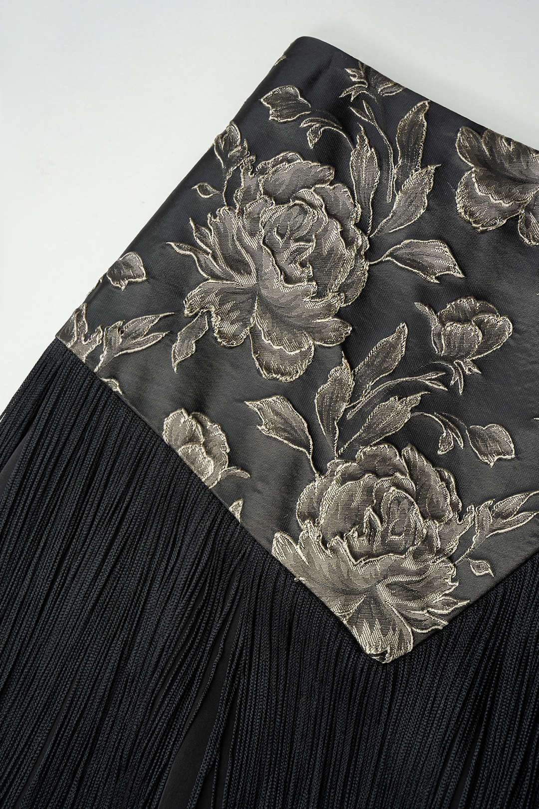 Bloemenprint satijnen broek met franjes en rechte pijp