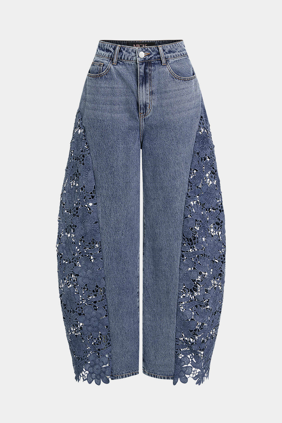 Patchwork jeans met kant en ballonmodel