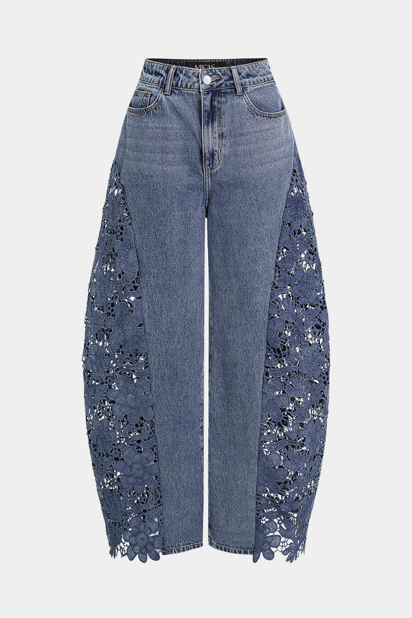 Patchwork jeans met kant en ballonmodel