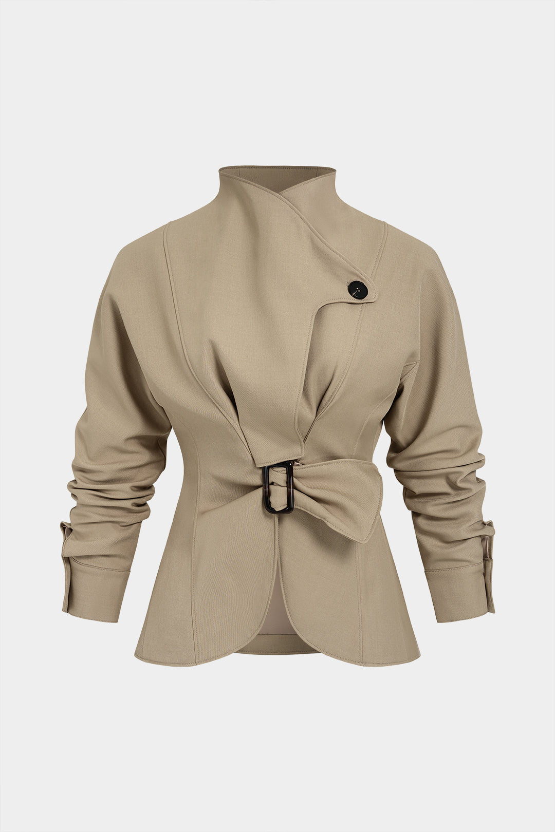 Blazer met revers, ruches en gesp