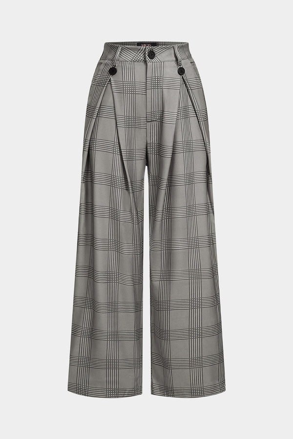 Geruite broek met hoge taille en wijde pijpen