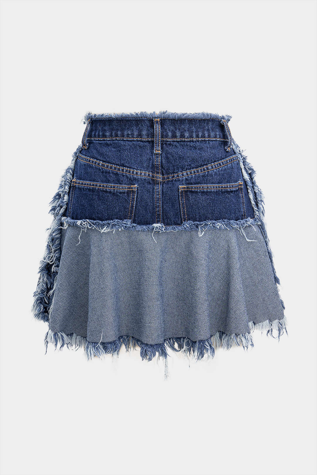 Denim ripped rok met rafelrand