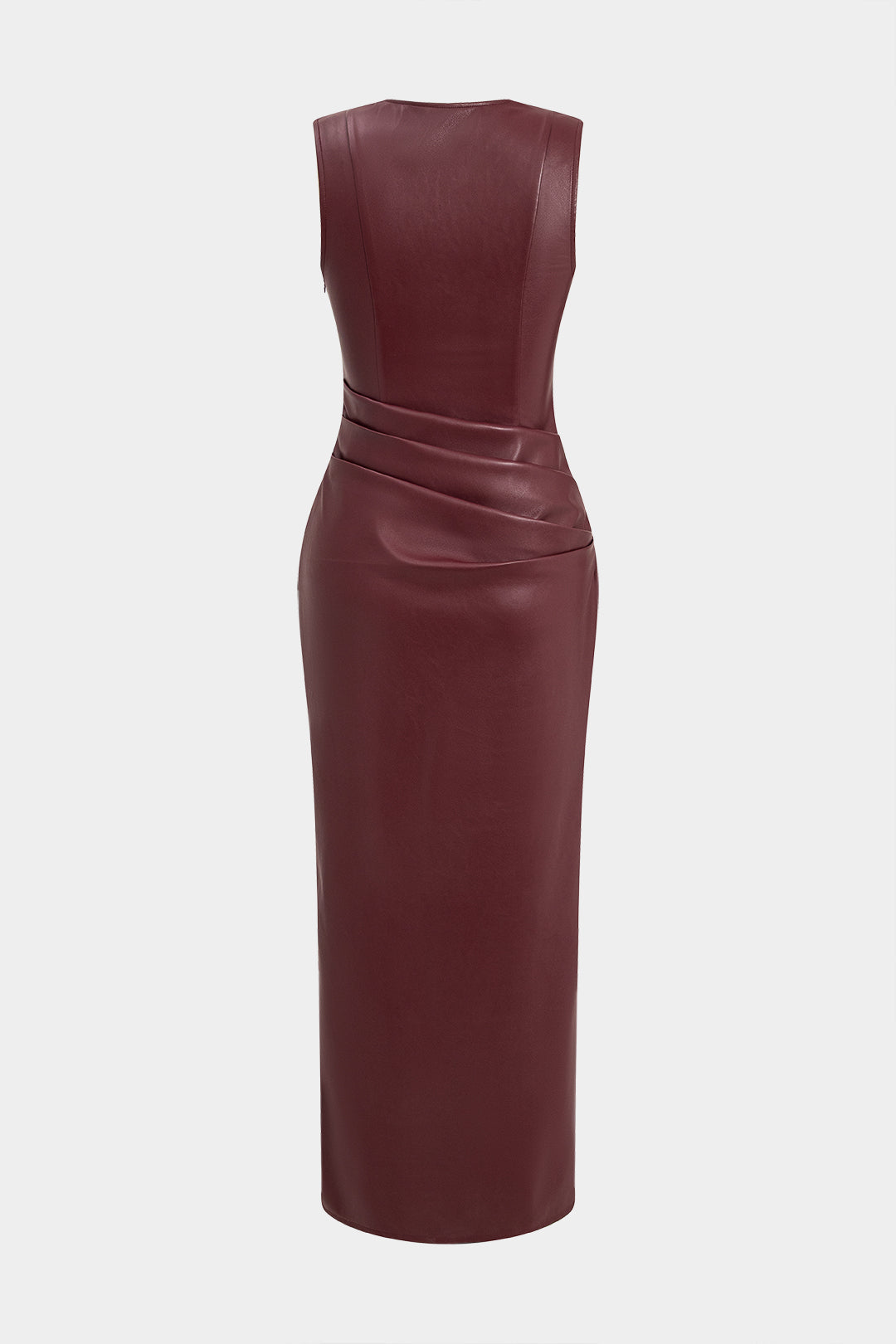 Leren-look maxijurk met V-hals en ruches