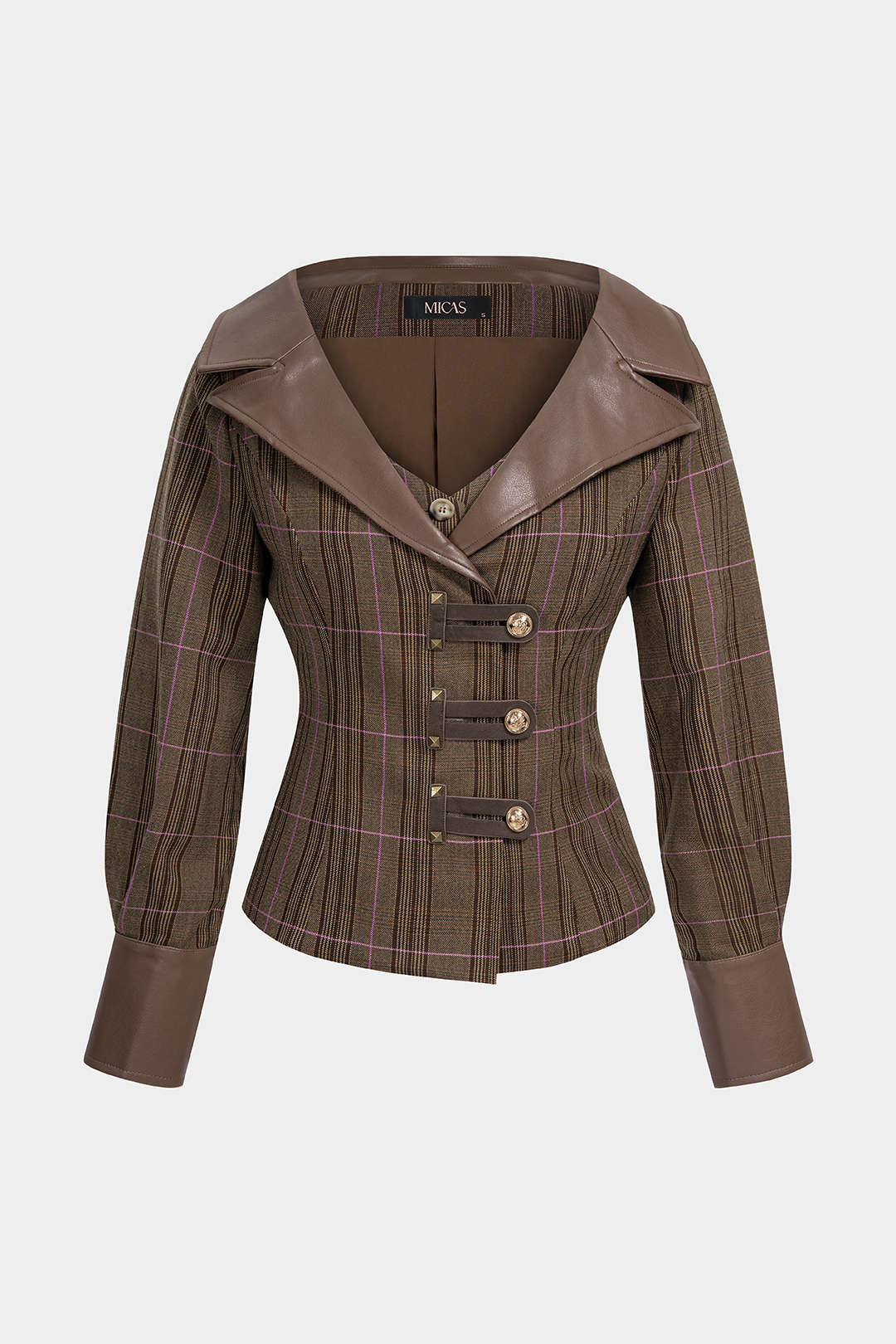 Elise - Geruite patchwork blouse met lange mouwen