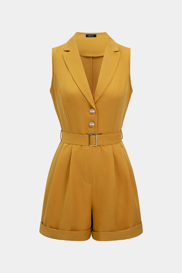 Mouwloze playsuit met reverskraag, V-hals en riem