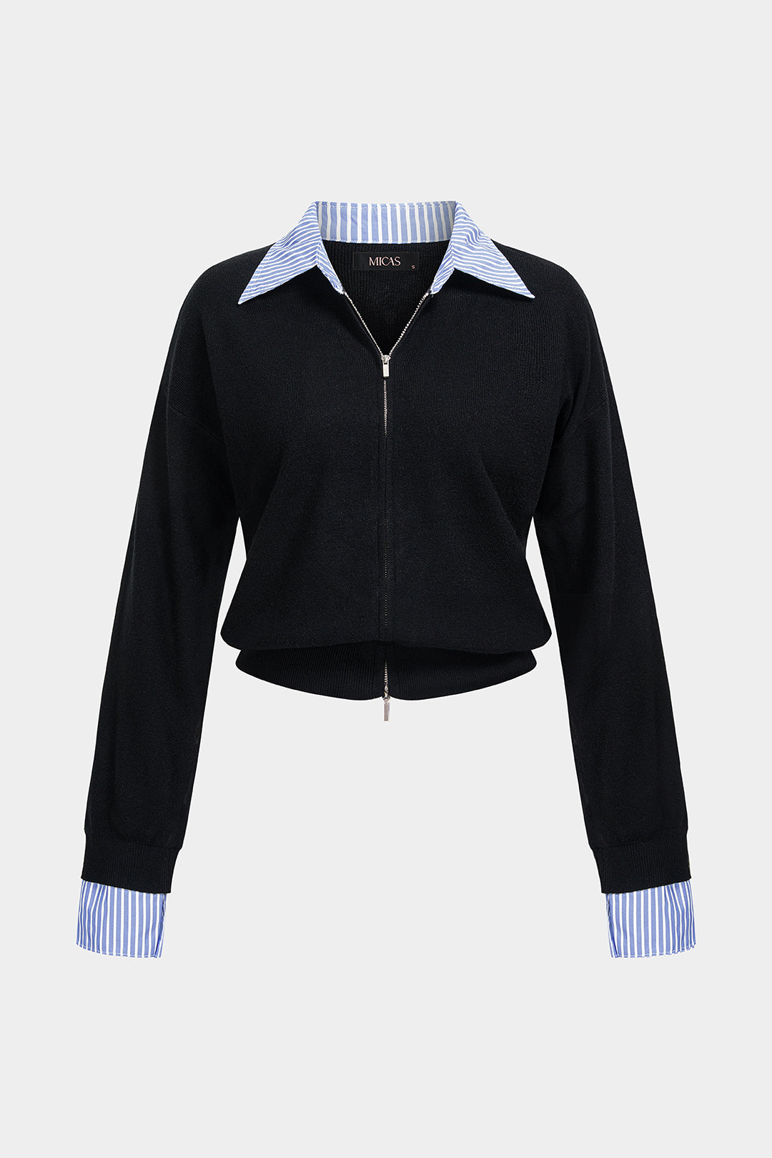 Gebreide patchwork top met rits en lange mouwen