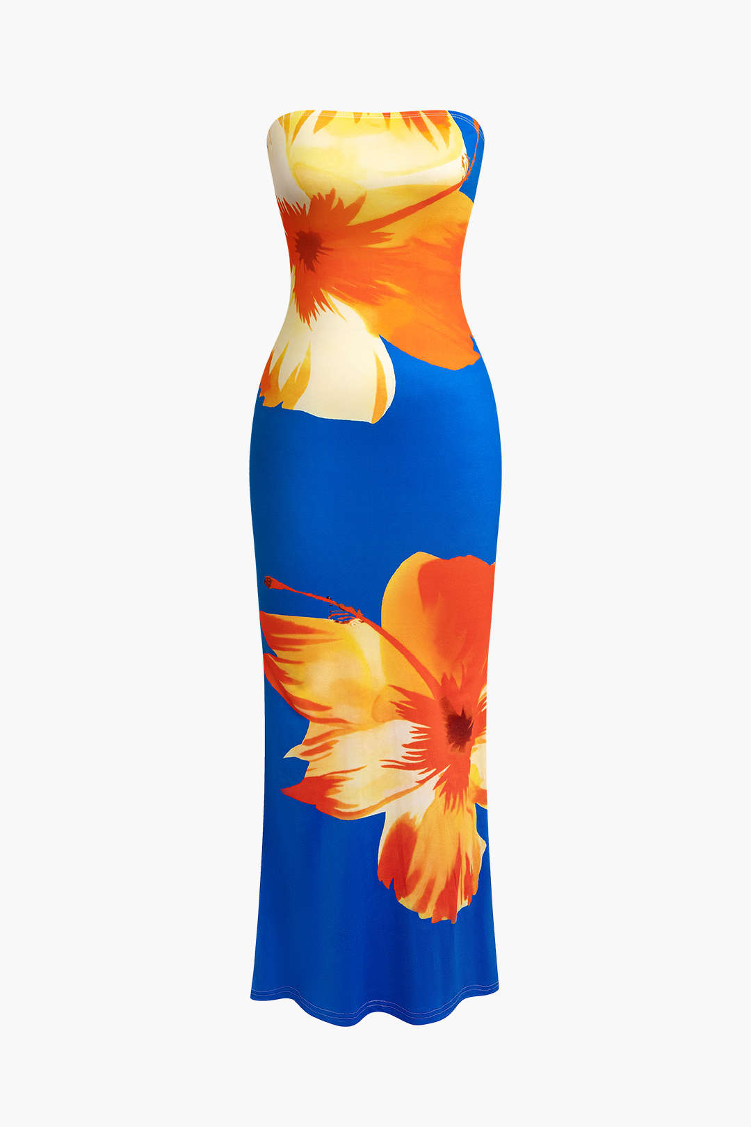Bloemenprint maxijurk met strapless pasvorm