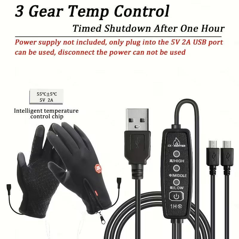 USB-Heated Touchscreen Gloves | Wind & Water Resistant – Unisex