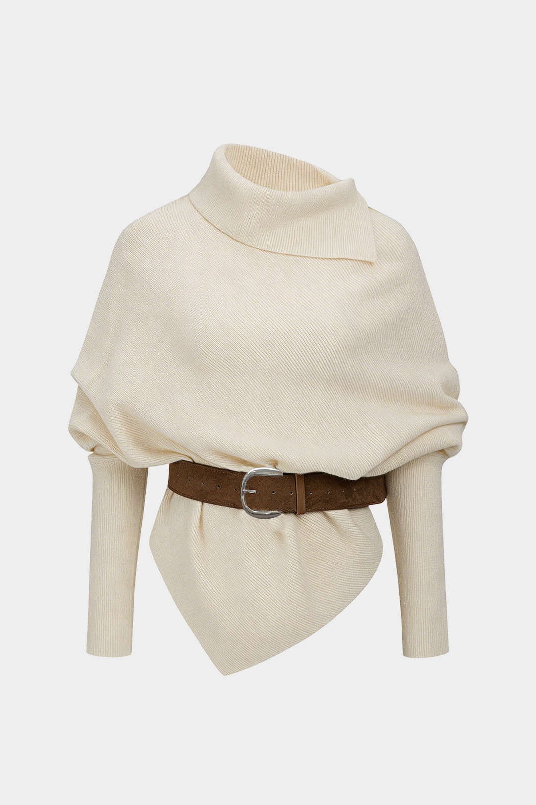 Floor - Gebreide asymmetrische top met riem en lange mouwen