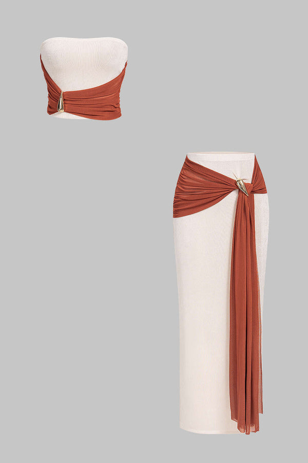 Mesh set met strapless top en rok