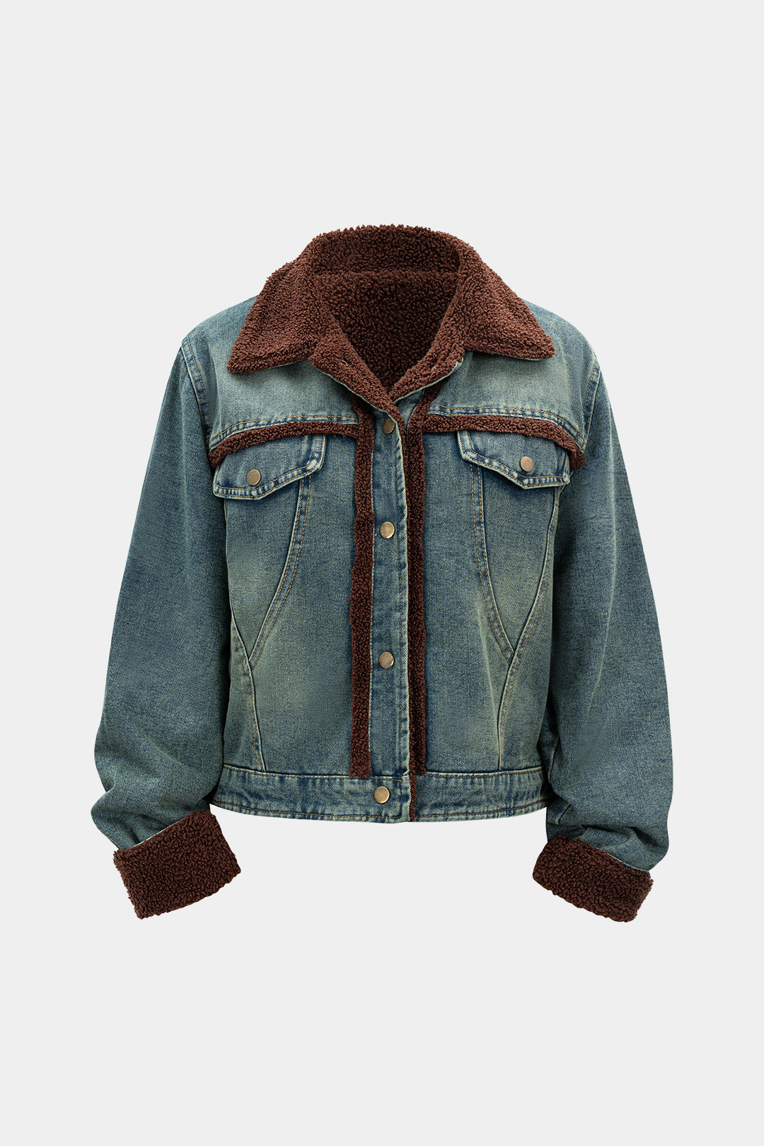 Denim patchwork item met knoopjes en zakken