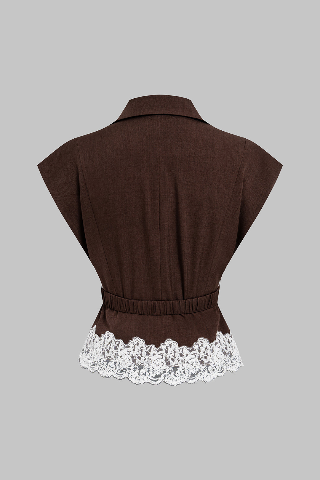 Patchwork gilet met kant, reverskraag en riem
